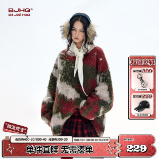 女 复古慵懒风圆领高街针织衫 BJHG不计后果美式 撞色毛衣男秋冬新款