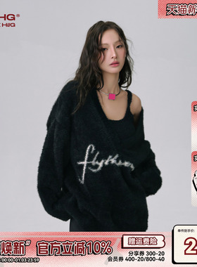 FTT Flythetruth 天鹅颈仿水貂毛毛衣女款冬季斜肩针织衫外套上衣