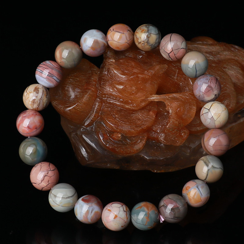吴老头水晶天然异象纹理爆裂纹阿拉善彩玉手链马卡龙玛瑙玉石手串