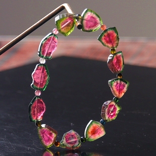 吴老头水晶天然收藏级巴西原矿糖心西瓜碧玺手链手串随形女款 礼物