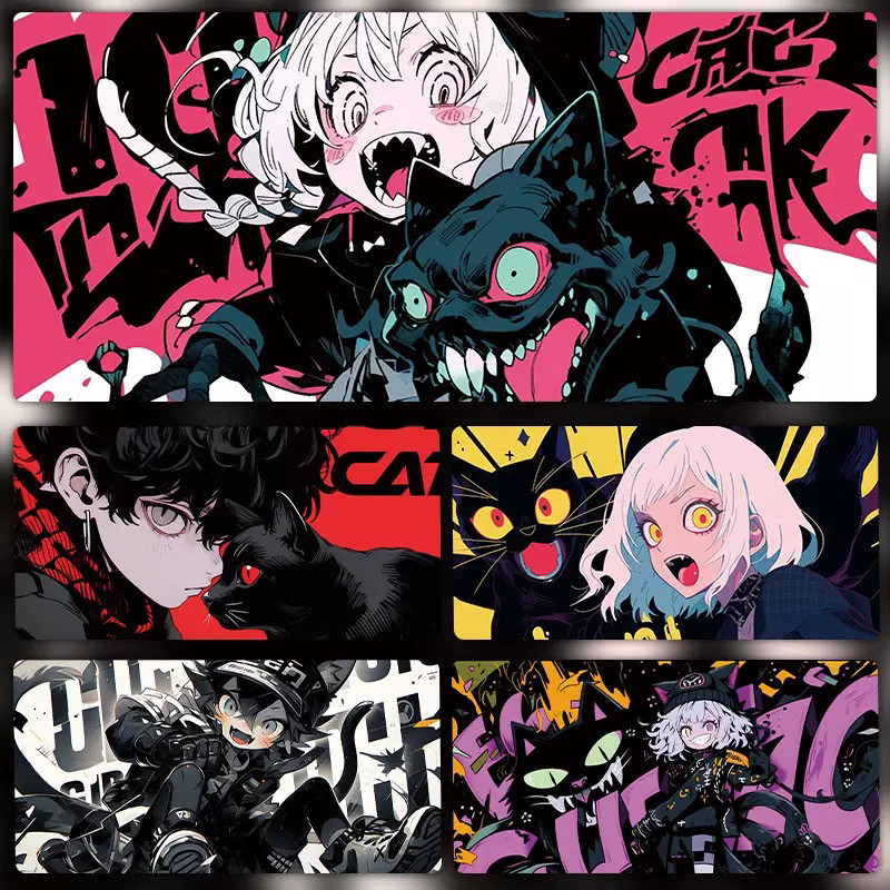 黑猫动漫鼠标垫超大号男女生电脑桌垫键盘垫子滑鼠垫办公书桌垫子