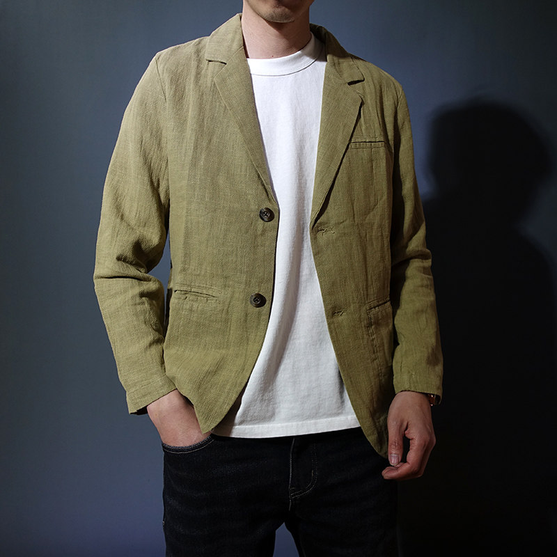 棉麻春秋宽松男士薄款西服外套
