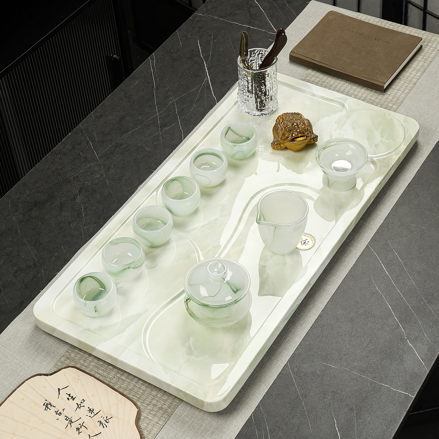 轻奢石茶盘长方形排水式功夫茶具
