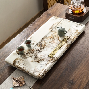 仿天然大理石茶盘轻奢现代高档精工奢石长方形排水式茶台茶具托盘