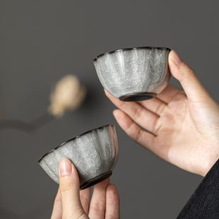 新中式黑冰裂纹功夫茶杯陶瓷茶具个人专用主人杯品茗杯小杯子家用