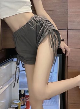 灰色短裤女夏季2024新款宽松设计感抽绳阔腿裤高腰显瘦休闲裤子