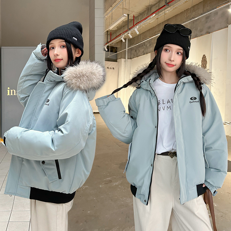 大码羽绒棉棉服女2025冬季新款宽松短款大毛领加厚棉衣外套