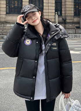 黑色羽绒棉服女2024新款中长款宽松加厚中长款冬季棉衣棉袄外套