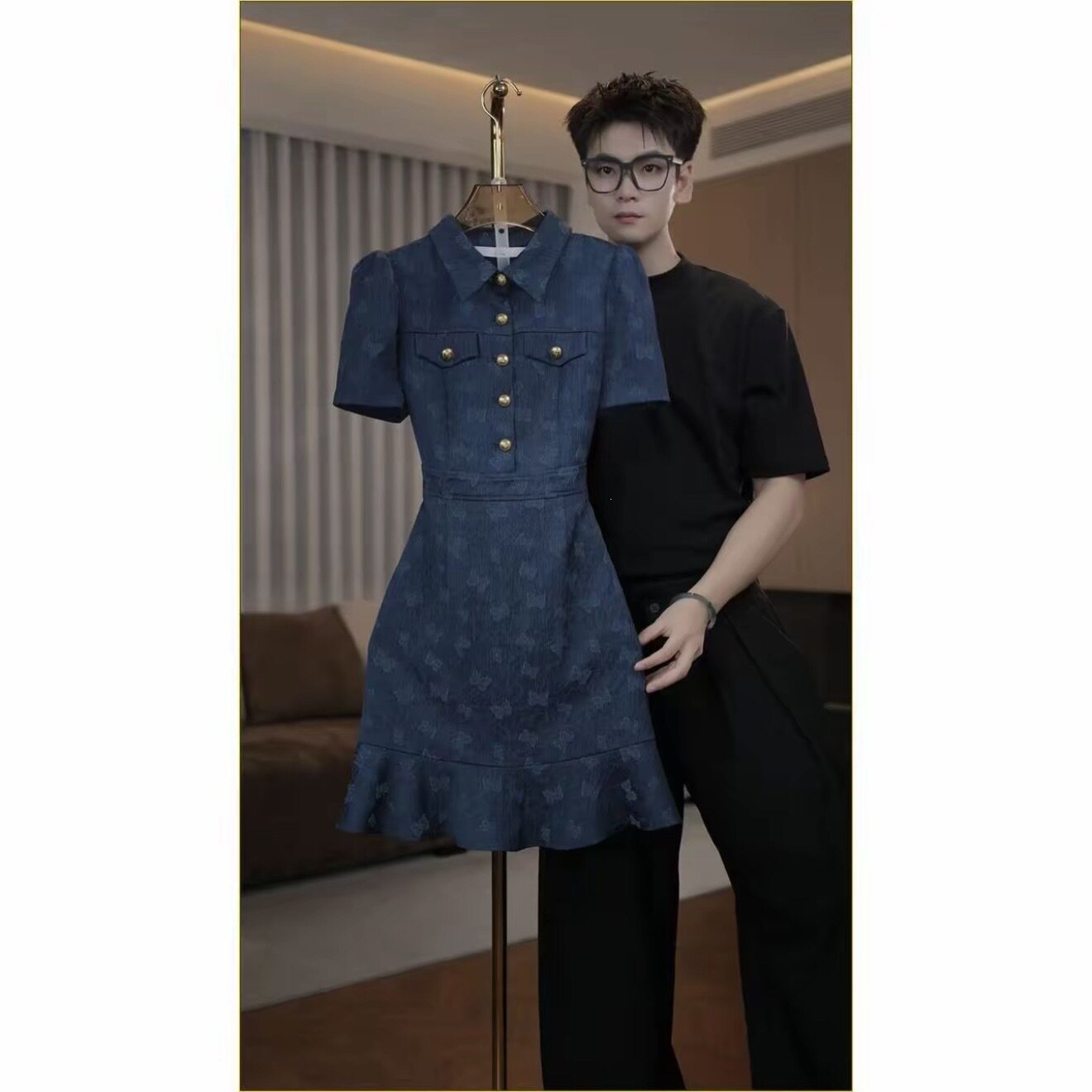 蒂妮佳9930品牌女装夏季新款显瘦高定气质短袖连衣裙