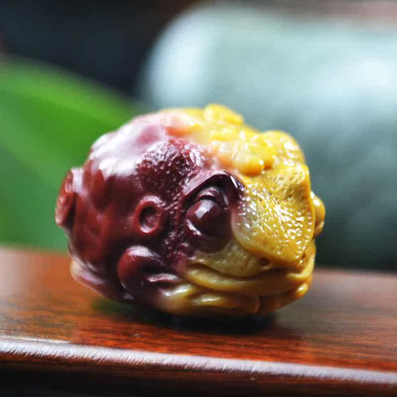 高档阿拉善彩玉玛瑙彩原石手工雕刻招财七金蟾招财进宝吊坠配饰挂