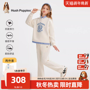 中大童学院风套头卫衣儿童休闲微喇裤 25秋新品 女童套装 暇步士童装