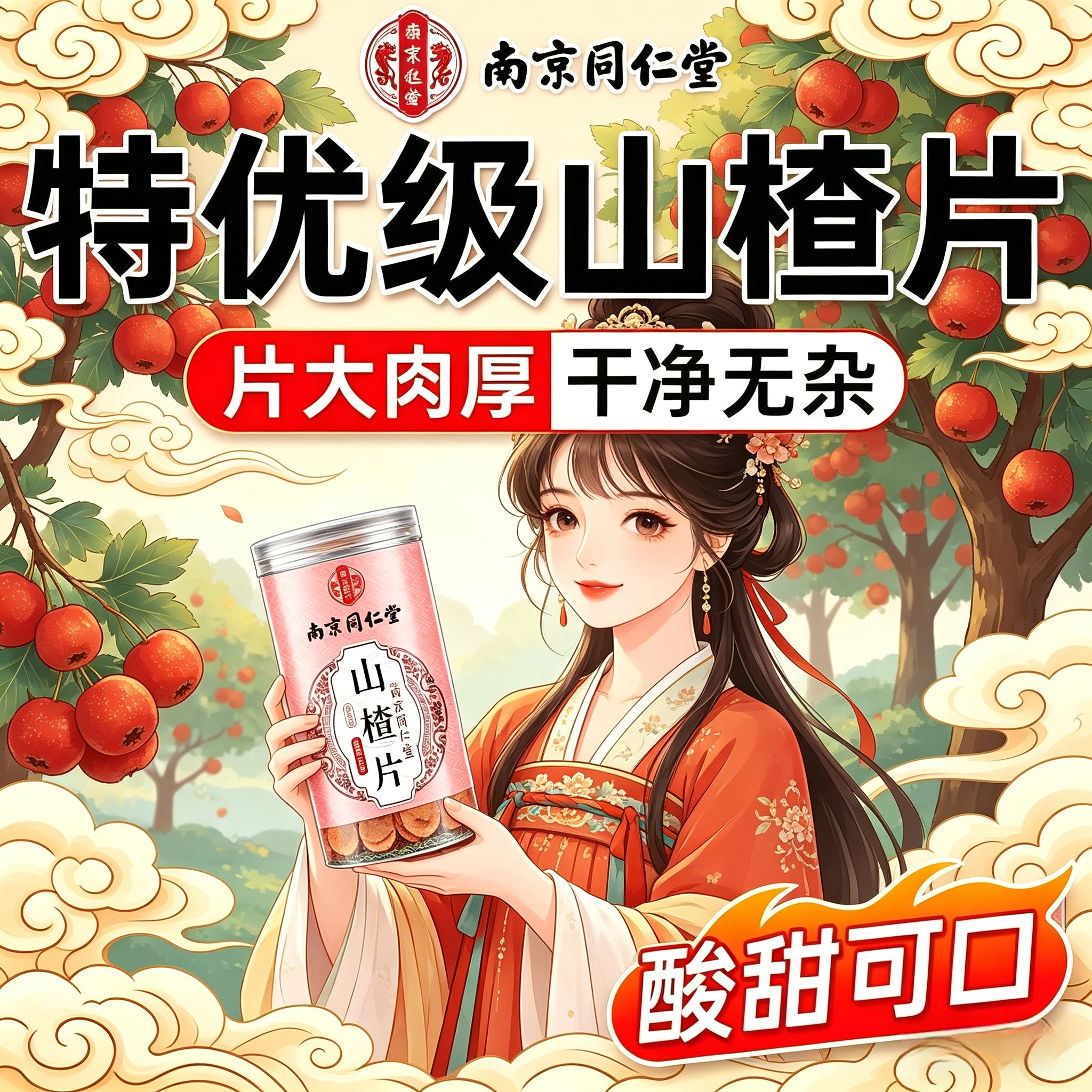 南京同仁堂山楂片优质无硫果肉干醇厚回甘泡水调理身体养生食材