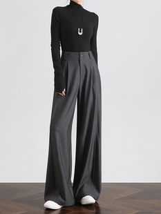 高级感【天丝羊毛】西装裤女直筒垂感裤子高个子加长版灰色阔腿裤