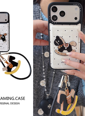 白色雪山绒波点刺绣小马适用于苹果17promax手机壳iPhone16promax高级感15pro韩系14max女款13挂绳防摔保护套