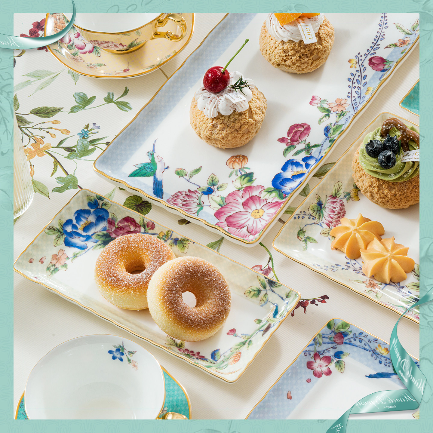 玛戈隆特蓉花高端轻奢风餐具盘骨瓷餐具平盘精致点心盘新中式盘子