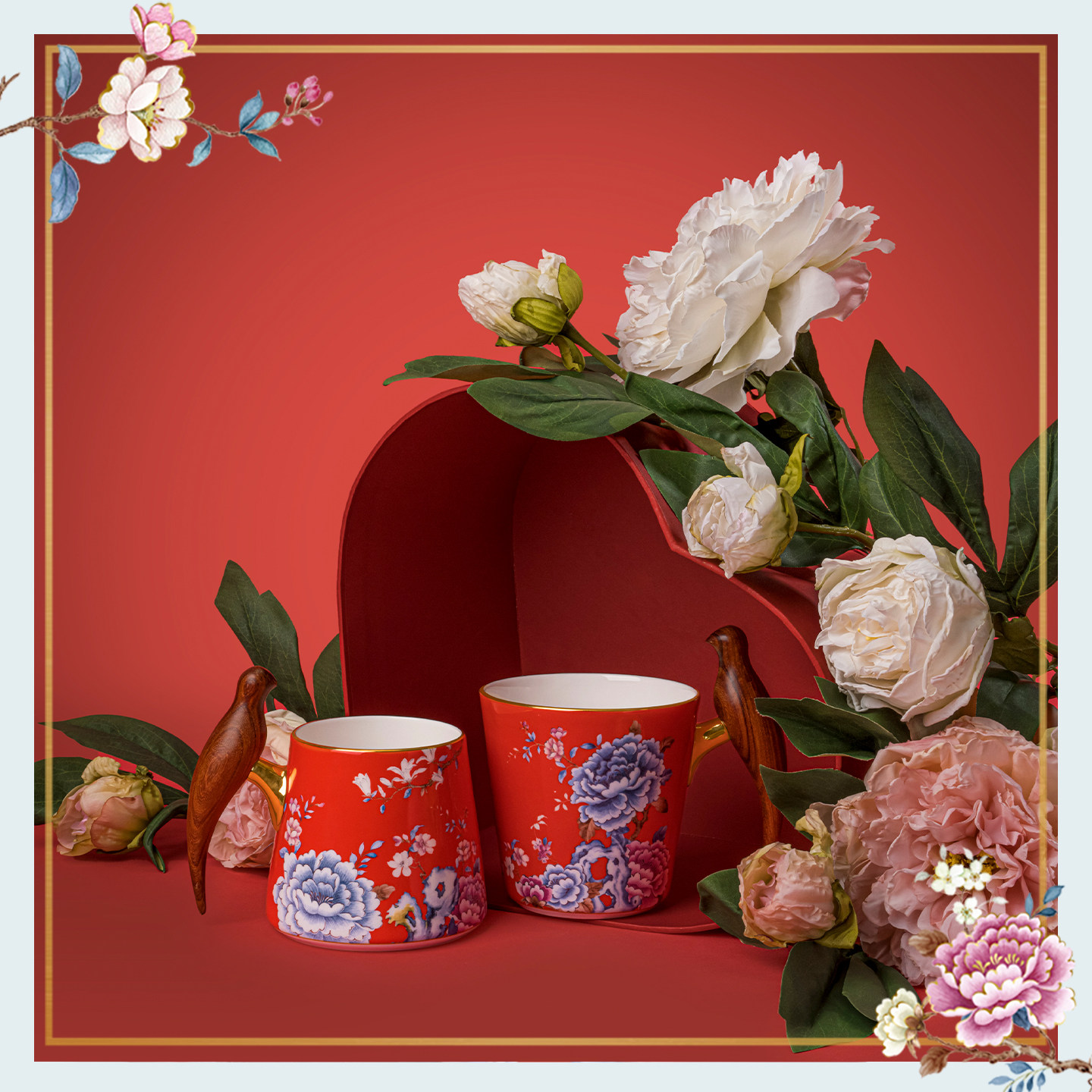 玛戈隆特幸福小鸟对杯高颜值杯子情侣马克杯礼盒套装新婚咖啡杯