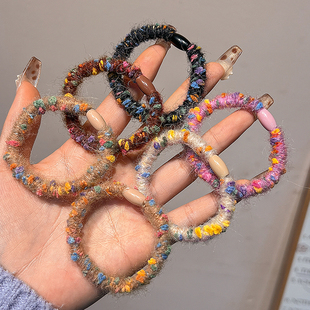 彩色毛线发绳女2025新款 秋冬毛绒扎头发发圈韩系马尾皮筋头绳头饰