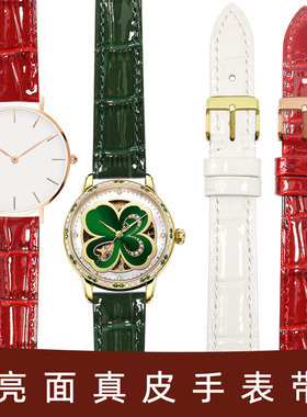 红色绿色白色表带真皮女代用dw飞亚达天王西铁城天梭格雅古尊表链