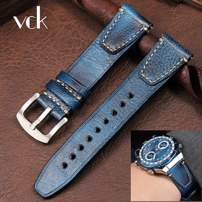 蓝色手表带男真皮适用罗西尼西铁城天梭华为watch gt