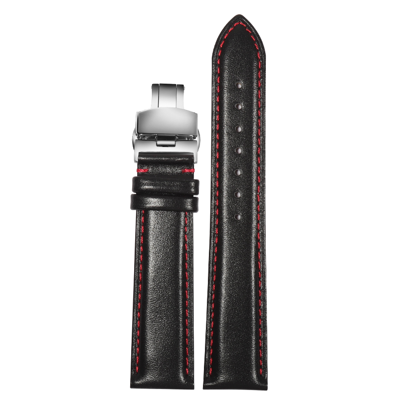 适用飞亚达摄影师/经典/印系列手表带罗西尼真皮表带黑红线20mm男