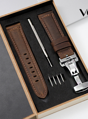 复古手表带真皮男适配卡西欧西铁城欧米茄汉密尔顿浪琴帝陀皮表带