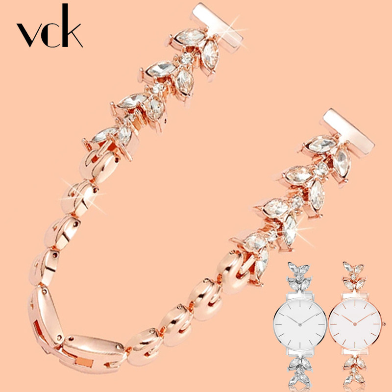 适配dw表带钢带女Petite系列丹尼尔惠灵顿镶钻玫瑰金精钢表链32mm