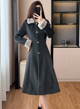 xyy222时尚优雅毛绒赫本风毛呢外套2025冬季新款加厚保暖灰色大衣
