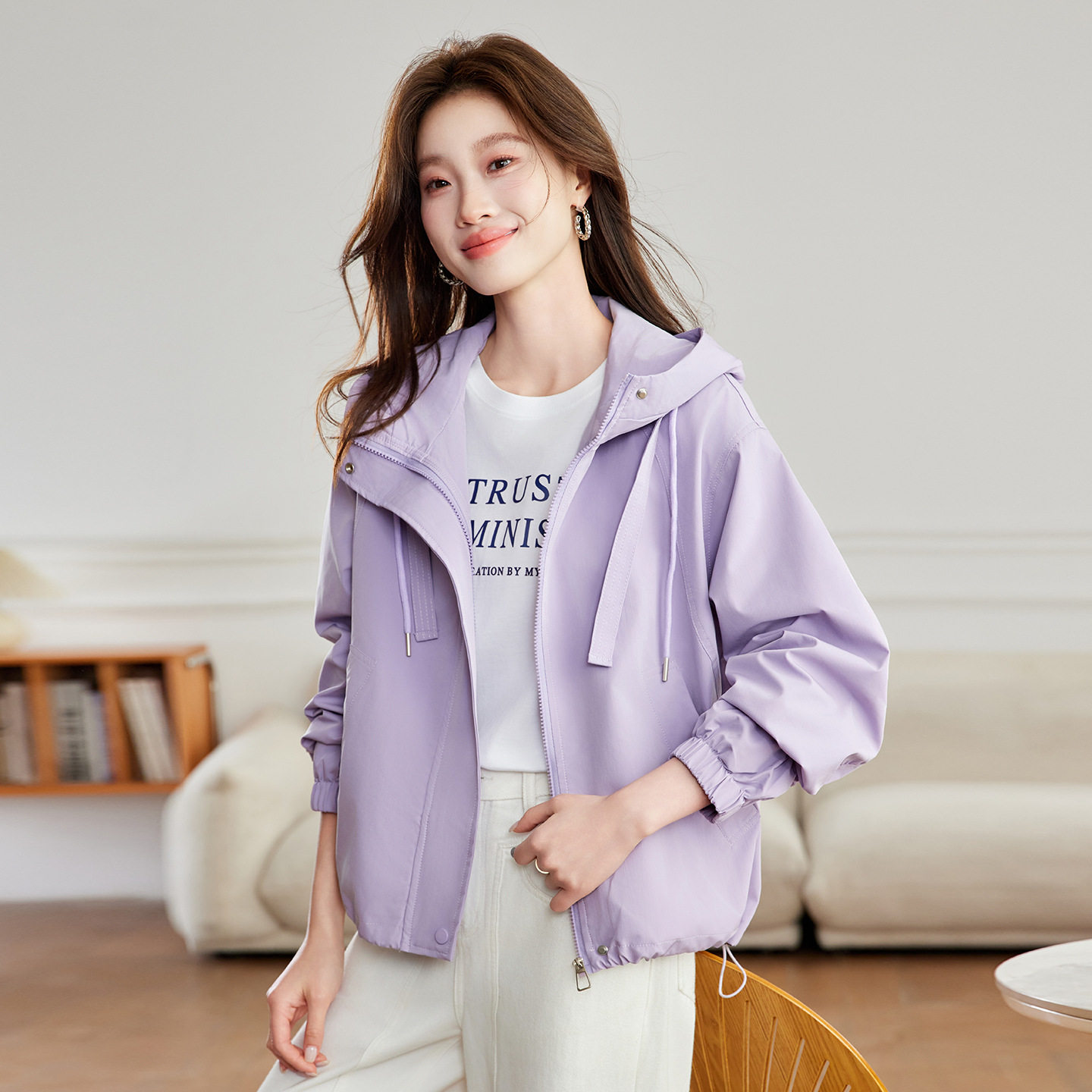 2026春新款紫色外套女洋气减龄休闲百搭冲锋衣夹克小个子风衣MZ32,女装/女士精品,短外套,淘宝优惠券,粉丝福利购,淘宝优惠卷