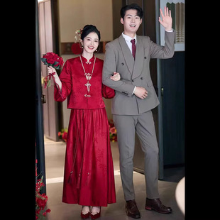 酒红色结婚订婚宴婚服 女2025新款 jlx7512新中式 秀禾服敬酒服套装