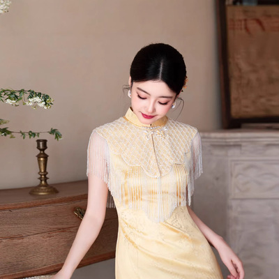 晚礼服气质春夏新中式旗袍敬酒服流苏云肩新娘订婚礼服裙2026新款
