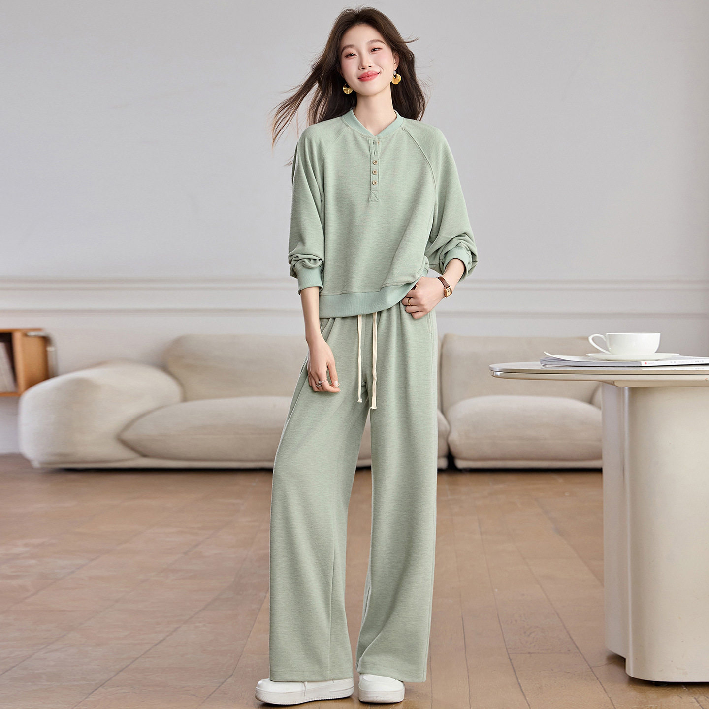 时尚套装2026春季新款宽松遮肉舒适洋气长袖上衣长裤两件套SW1885,女装/女士精品,休闲运动套装,淘宝优惠券,粉丝福利购,淘宝优惠卷