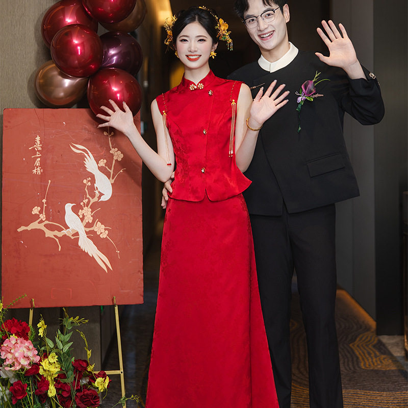 新中式风婚礼红色敬酒服结婚礼服新娘小个子订婚鱼尾旗袍绝美晨袍图片