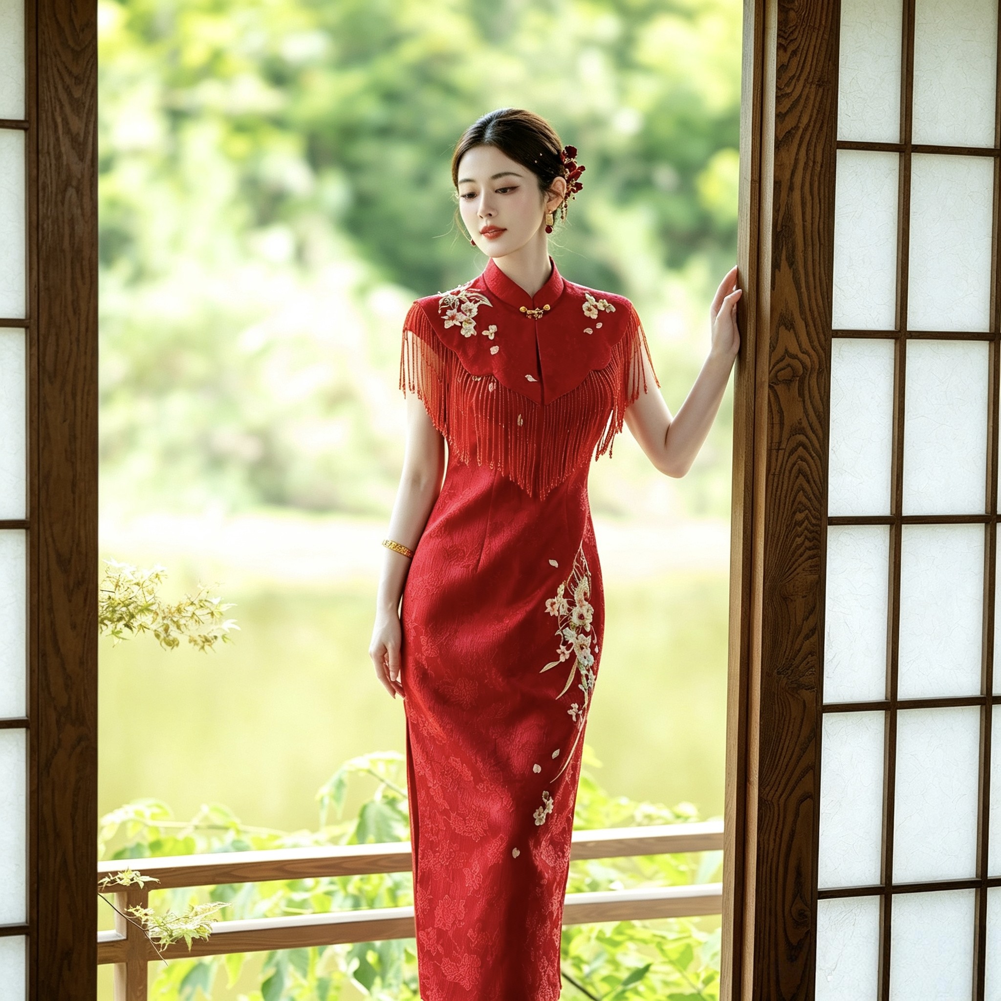 【化蝶】新中式红色订婚旗袍流苏礼服新娘结婚敬酒服夏季新款高端