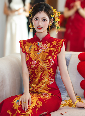 新中式旗袍新娘夏季结婚出阁服敬酒服2026新款高级红色新娘订婚服