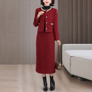 blx9726喜婆婆红色结婚宴礼服2025秋冬高级感减龄时尚 小香风套装