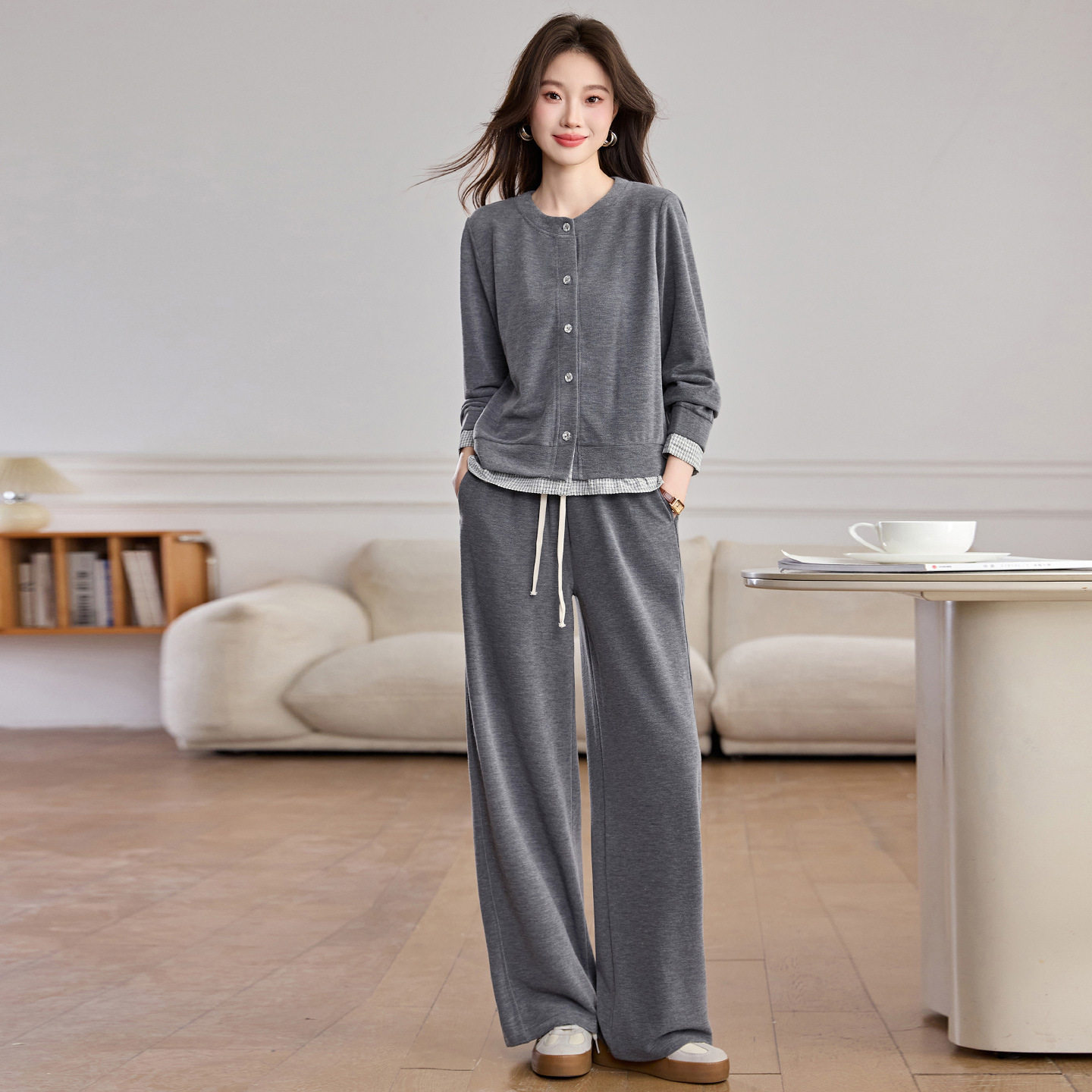 时尚套装2026春秋季新款女装休闲简约上衣阔腿长裤两件套SW1887,女装/女士精品,休闲运动套装,淘宝优惠券,粉丝福利购,淘宝优惠卷