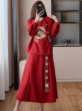 xyy226高级感复古新中式国风红色刺绣新娘礼服套装2025秋冬敬酒服