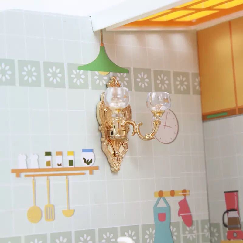 迷你欧式复古床头卧室客厅壁灯模型仿真娃娃屋过家家场景搭配灯饰