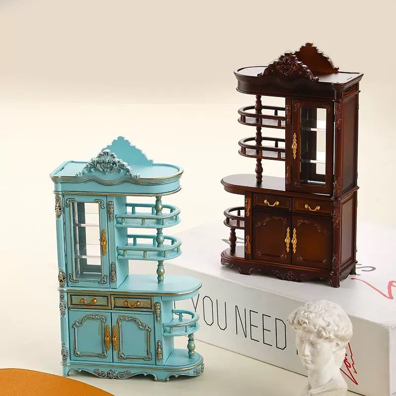 微缩模型复古屏风柜仿真迷你娃娃微缩家具场景过家家摆件展示柜