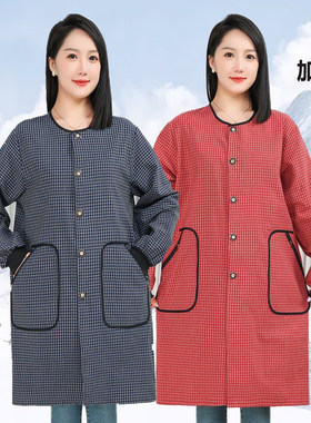 超长款系扣外穿罩衣套羽绒服长袖围裙纯棉家用干活上班时尚工作服