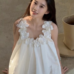 超仙轻奢订婚拍照礼服沙滩裙女海边度假连衣裙领证登记小白裙 法式