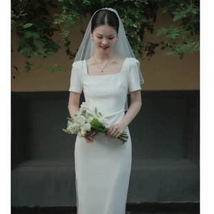 白色晚礼服女2025新款简单大方领证登记平时可穿法式绝美订婚衣服