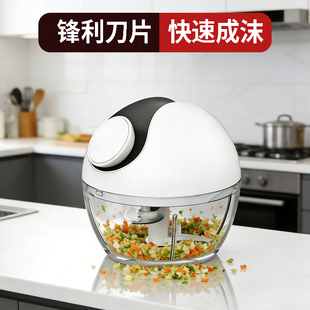 白色家用手动蒜泥器不锈钢刀片拉蒜器打蒜机搅蒜机蒜蓉辣椒搅碎器