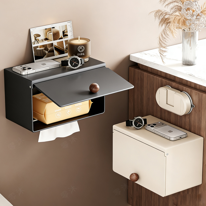 吸盘卫生间厕纸盒免打孔壁挂浴室厕所纸巾盒抽卷纸洗脸巾置物架子