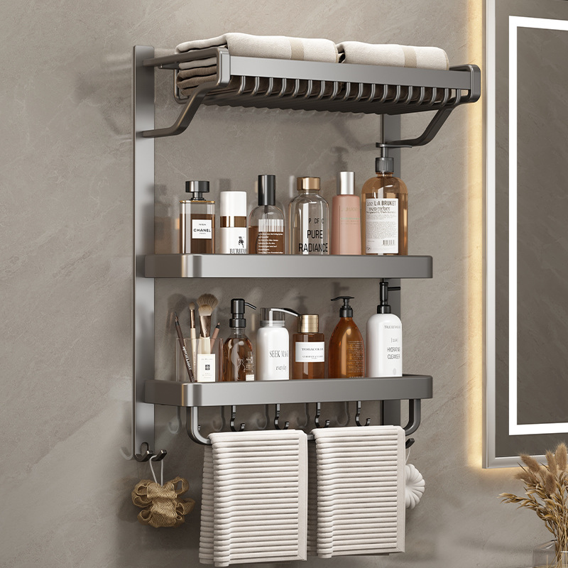 壁挂式免打孔卫生间置物架太空铝