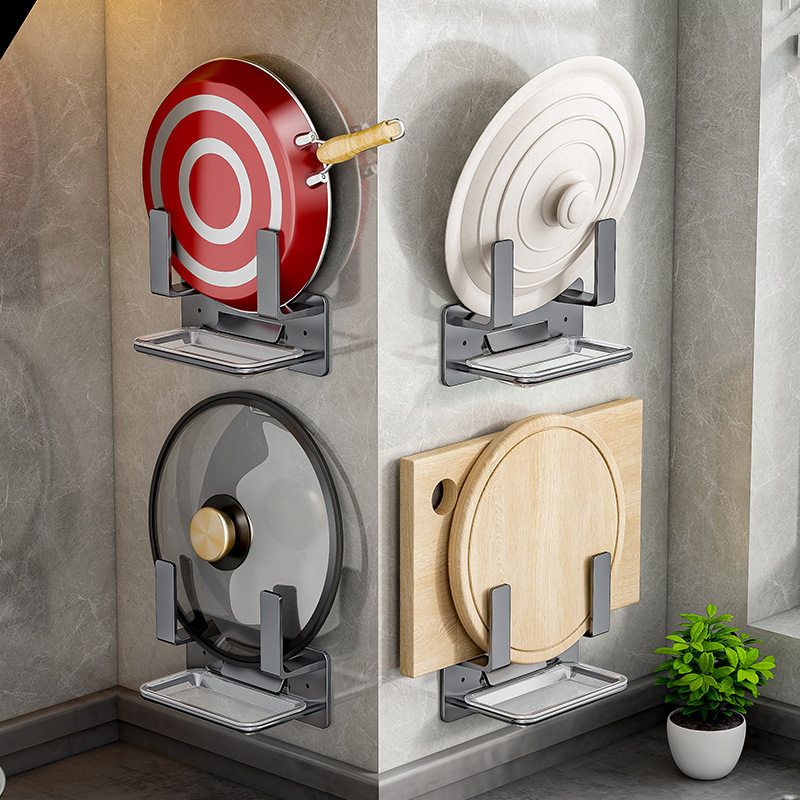 新款 锅盖架壁挂式免打孔太空铝枪灰厨房置物架带接水盘砧板支架,厨房/烹饪用具,锅盖架/锅盖收纳垫,淘宝优惠券,粉丝福利购,淘宝优惠卷