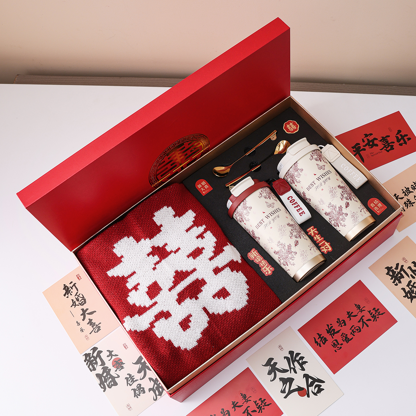 新婚礼物送新人保温杯百喜毯套装