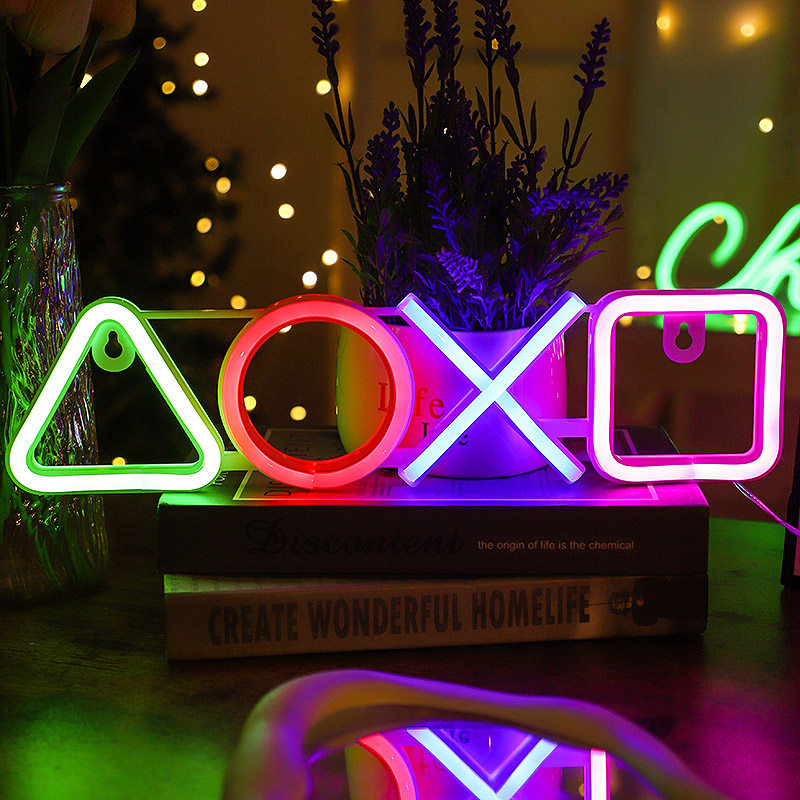 跨境新款LED灯PS4游戏符号造型灯网红电竞房间装饰挂墙氛围节日灯