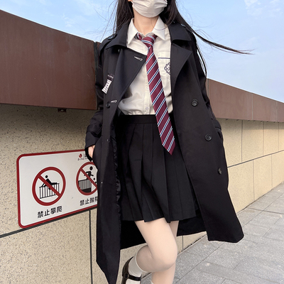 黑色风衣外套长款收腰外套