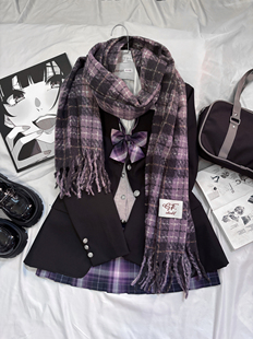 海月社暗调紫罗兰原创JK制服学院风套装 西服外套叠穿格裙秋冬